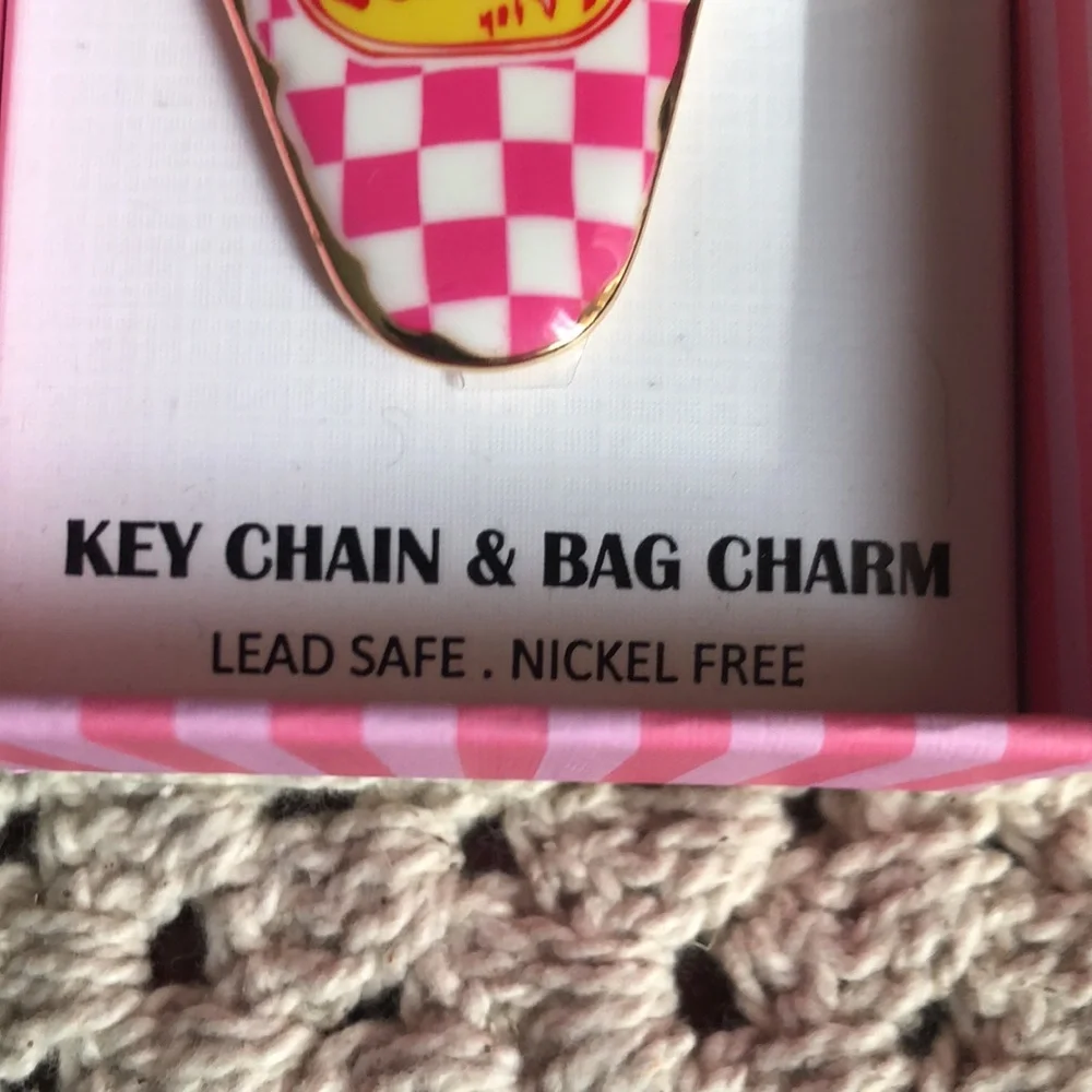 Piper K Checkerboard SARDINE Key Chain & Bag Charm - Gold Hardware